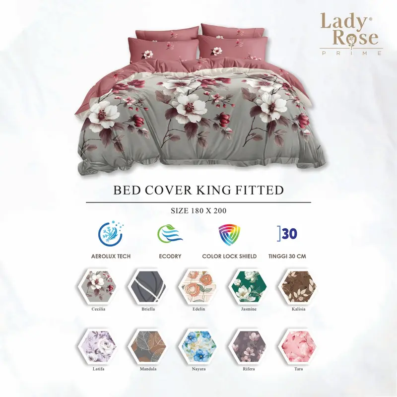 Lady Rose Prime - Bed Cover Set King 180x200 Tinggi 30Cm Fitted "Live" 0