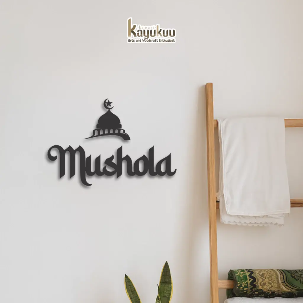 Kreasikayukuu Hiasan Dinding Tulisan Mushola Bahan Plywood 5mm Uk P50ccm & P30cm | Dekorasi Mushola Minimalis