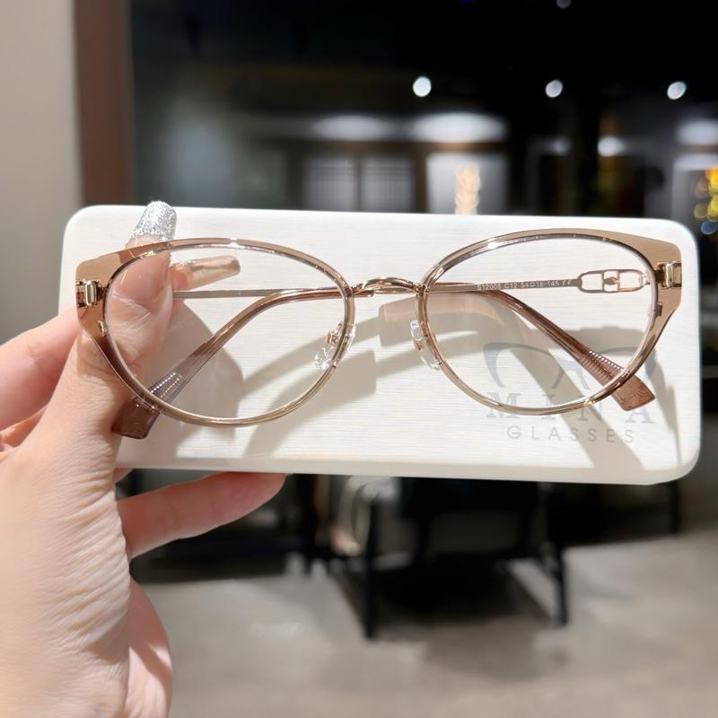 Gọng kính mắt mèo cao cấp S12008 viền nhựa acetate phối càng hợp kim loại chống han rỉ style nàng thơ