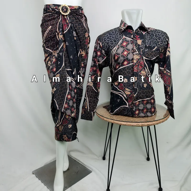 COD_Baju Couple Kemeja Batik Pria Dan Rok Lilit Motif AS MAROON/Couple Kemeja Lengan Panjang Kondangan/Kemeja Batik Rok Lilit/Kemeja/Couple Kemeja Bareng Doi 0