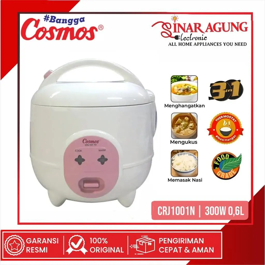 COSMOS CRJ1001 / CRJ-1001 RICE COOKER 0.6 LITER - GARANSI RESMI