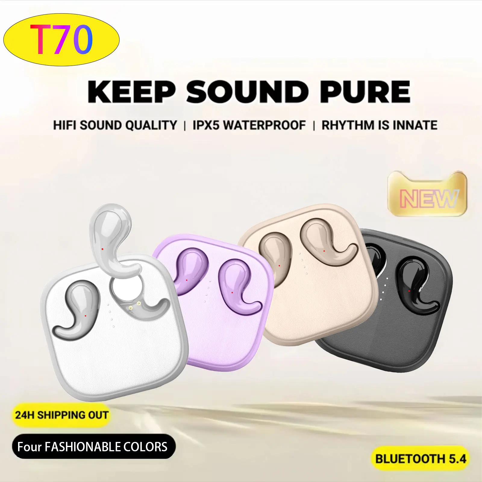 Tai Nghe Bluetooth Không Dây, T70, Trong Tai, Siêu Nhỏ, Kích Thước Nhỏ, Tai Nghe Kép