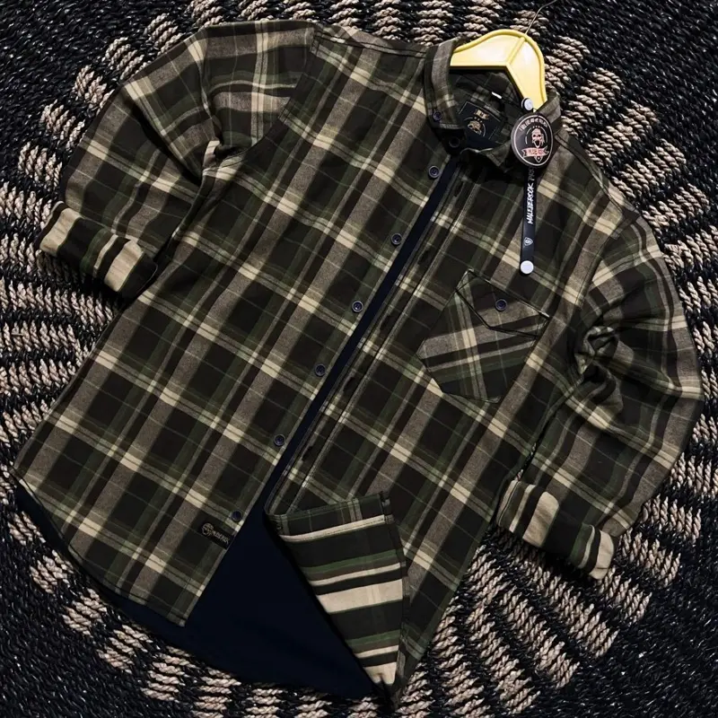 Kemeja flanel semi wool premium MB lengan panjang unisex kemeja pria dan wanita motif kotak 14