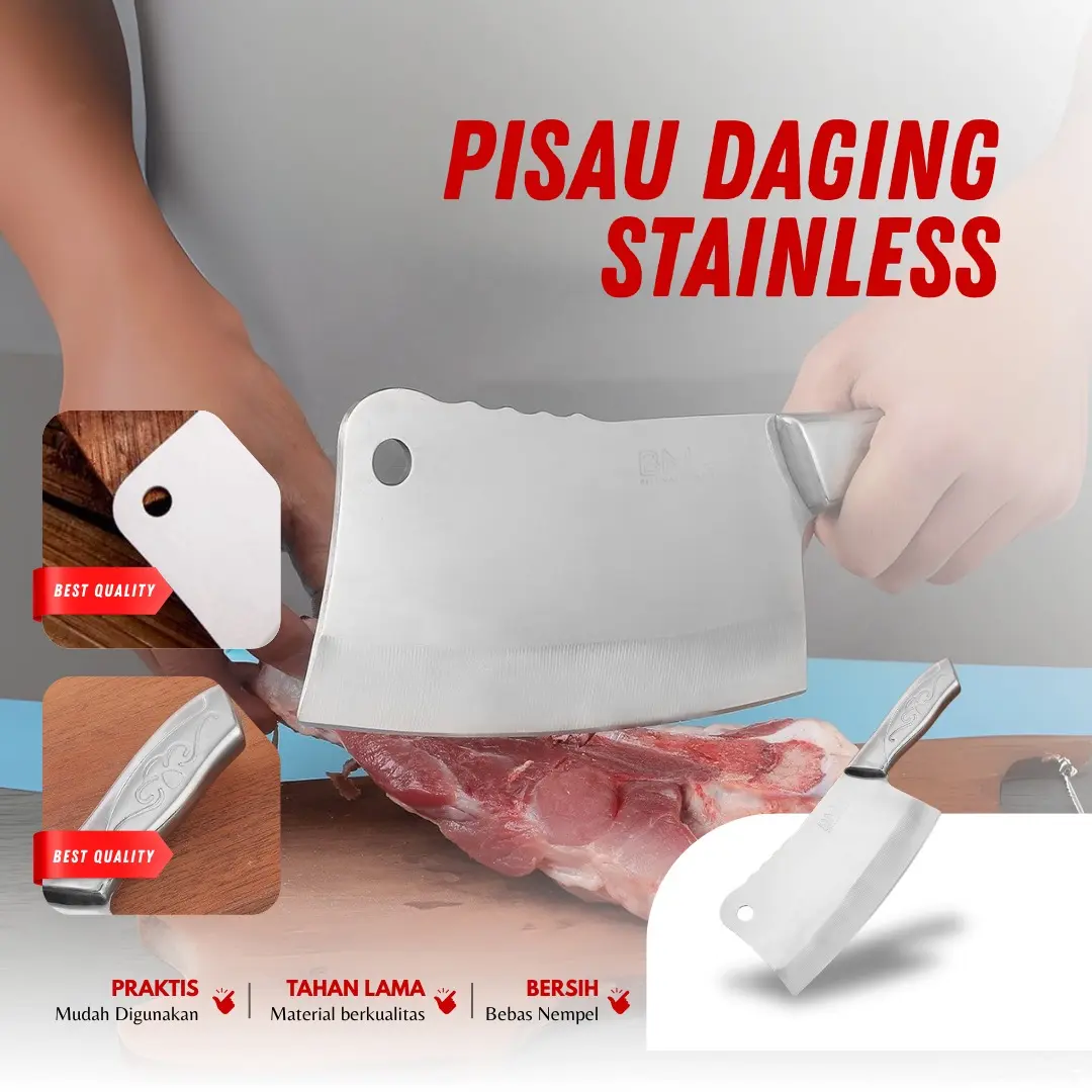 Pisau Potong Daging Tulang Super Tajam Bahan Stainless Steel Awet Serbaguna Anti Karat Kokoh Tidak Licin Cocok Untuk Rumah Tangga