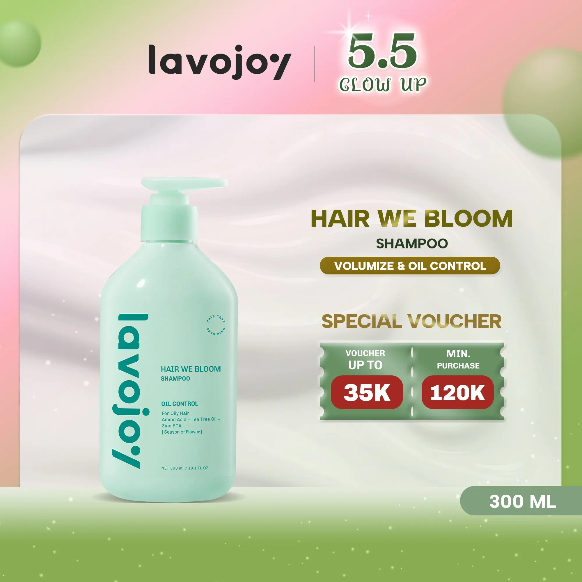 lavojoy Hair We Bloom Shampoo | Sampo untuk Mengurangi Rambut Berminyak | Membersihkan Kulit Kepala | Dengan Asam Amino | Rambut Sehat Dan Segar