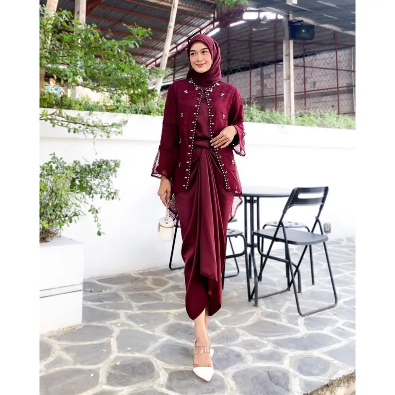 Ori Termurah Oneset Clarisa Outer Brokat Premium - Outfit Kondangan Rok Lilit 2