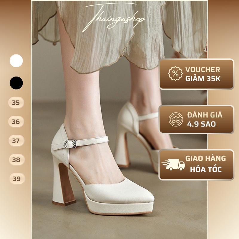 Giày cao gót bít mũi nhọn màu trắng màu đen chất da mềm cao cấp sang trọng cao 10 phân Shoes- TC080