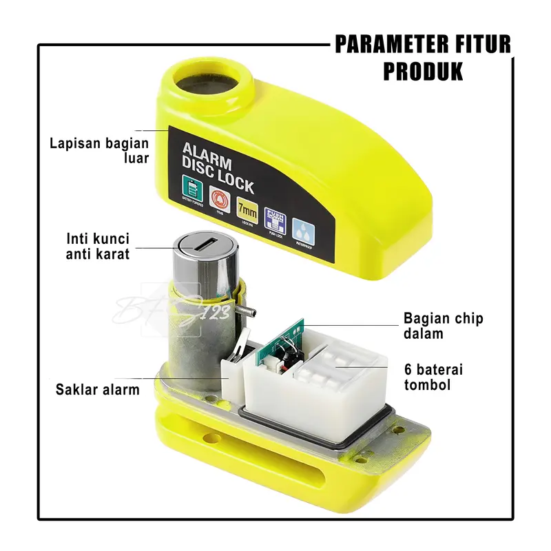 Gembok Alarm Kunci Cakram Alarm Diameter Inner 7 mm Baja Anti Air Motor Sepeda Kunci Ganda Anti Maling Kunci Cakram 2