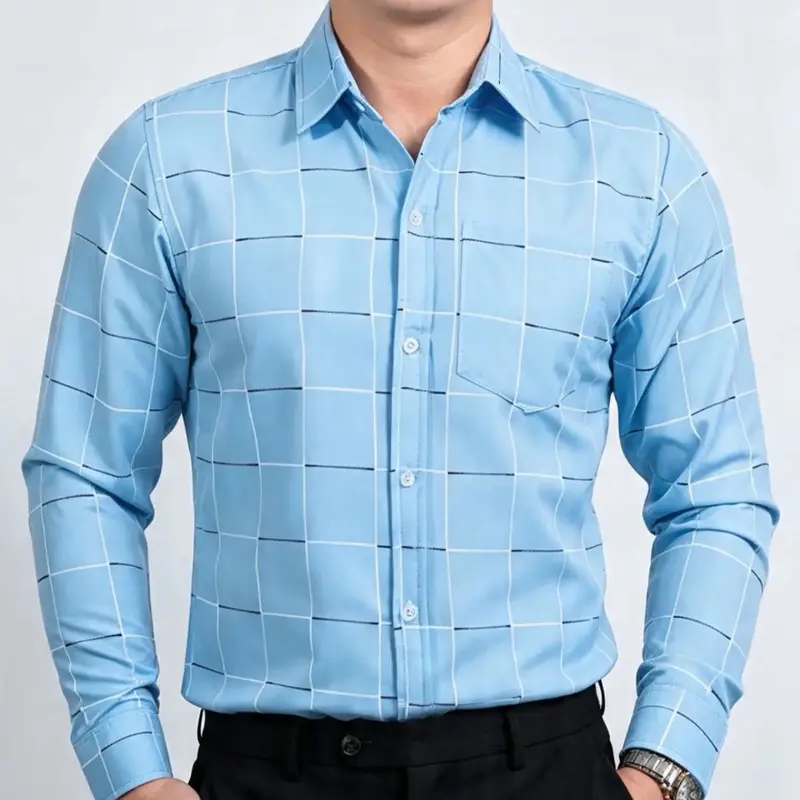 Áo sơ mi nam dài tay có túi lụa hàn chống nhăn Menswear Nam Có Cổ