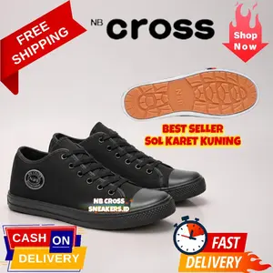 Sepatu Sekolah NB CROSS Hitam Pekat Pendek (SOL KUNING) NB Tinggi Sepatu Anak Tali SD SMP SMA Laki-laki Perempuan TANPA BOX & BISA COD