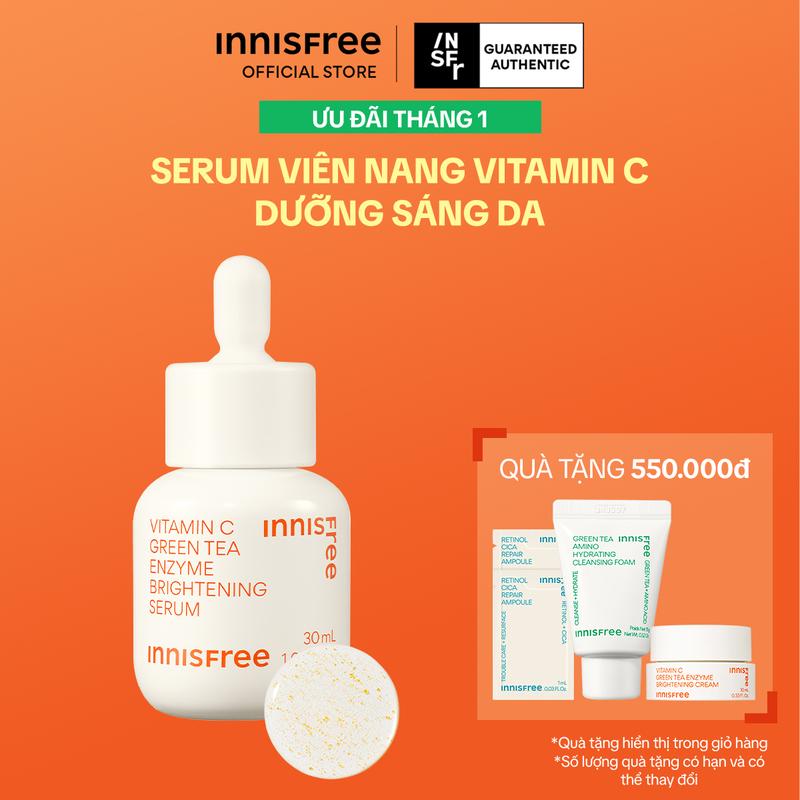  Serum Vitamin C sáng da mờ thâm mụn INNISFREE Green Tea Enzyme Brightening Serum 