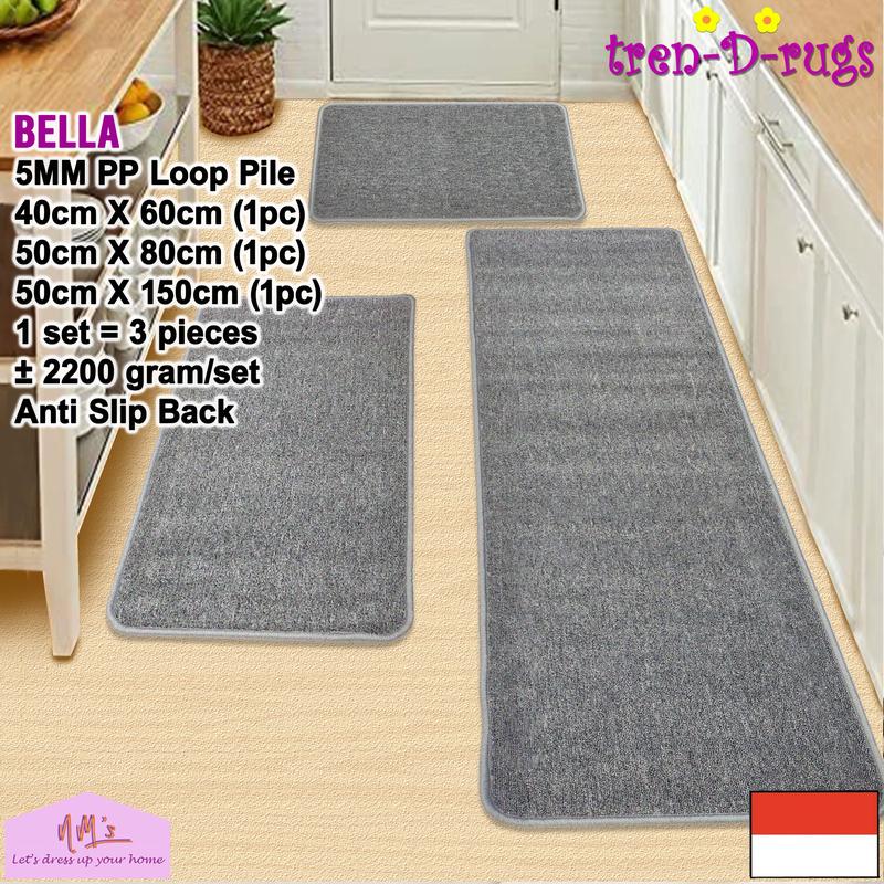 Tren-D-rugs Keset kaki alas lantai kamar tidur ruang tamu koridor panjang lorong runner kitchen mat polos anti slip murah 1 set isi 3 pcs - NMs 4
