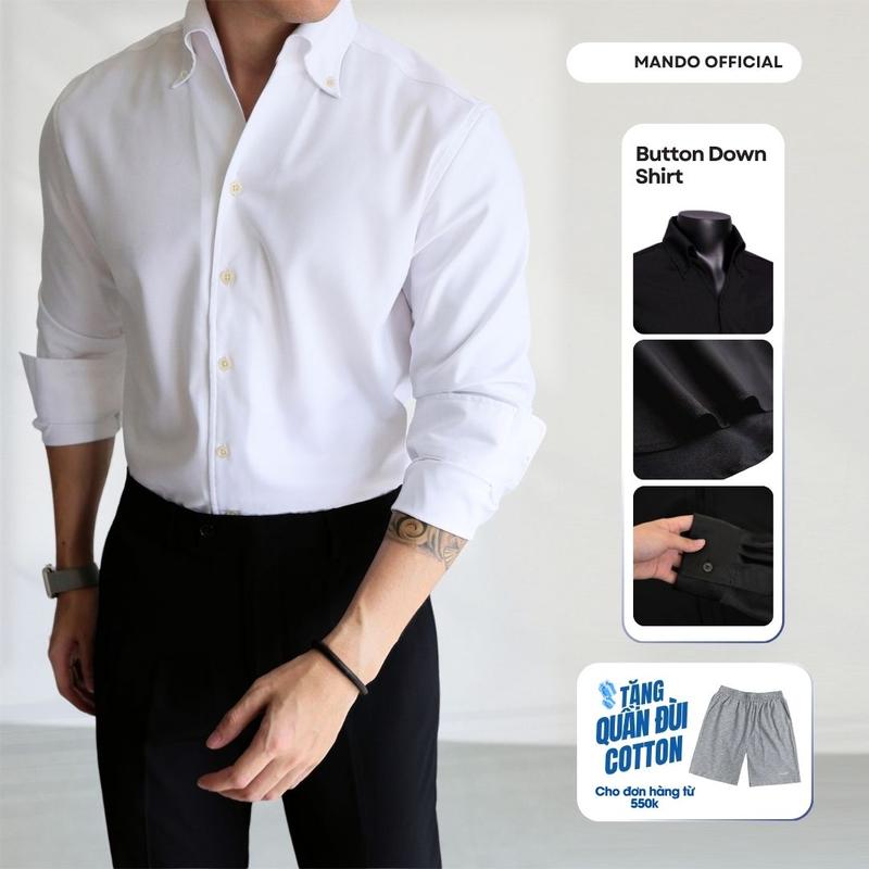 Áo sơ mi cổ V Button-Down form tôn dáng Regular-Fit vải âu Hàn cao cấp MANDO - SHT055