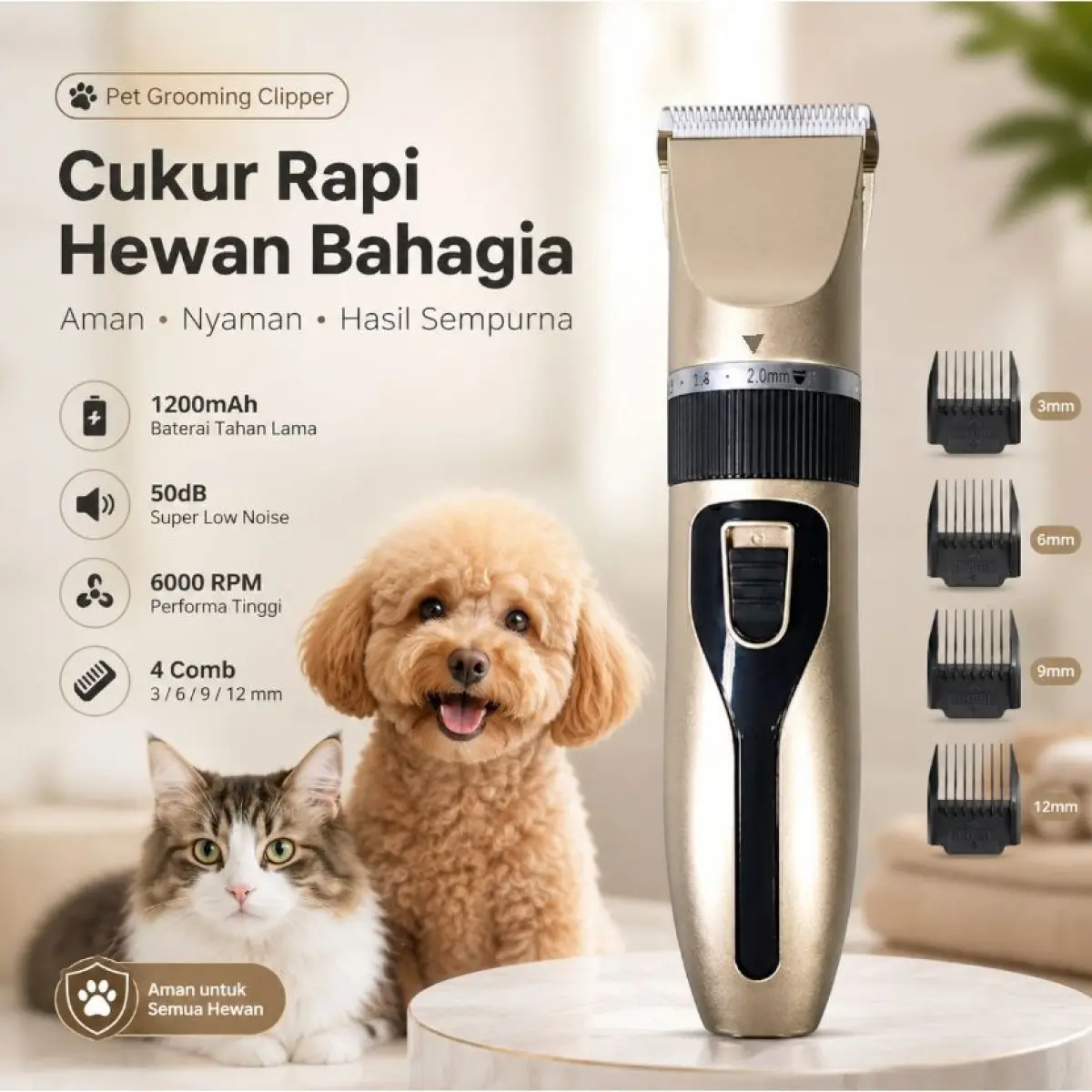 Alat Cukur Elektrik Bulu Hewan Grooming Hair Clipper Adjustable - NC4