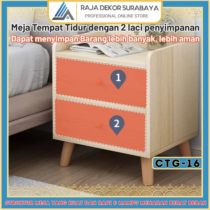 RajaDekor - Bedside Table Meja Nakas Kayu Meja Penyimpanan Sisi Ranjang Tempat Tidur Tempat Penyimpanan Sisi Kasur Furniture Lemari Sisi Ranjang Bisa Cod Seluruh Indonesia 2