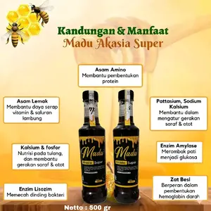 Madu Hutan Akasia Super Promo Beli 1 Gratis 1, 2 Botol Honey Syrup Bebas Gula Bahan Jamu Minuman Asam Manis Merah