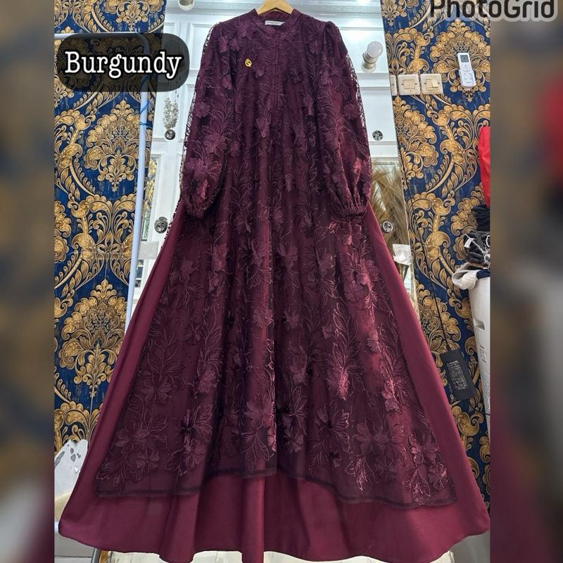 Queenasyari - Jasmine Dress (Hanya Gamis) Jumbo  Bahan Soft Twill Marbella mix Brukat Gamis Wanita Muslim  Lembut Maxi Panjang Mewah Pesta Kondangan Lebaran Trend 2026  Nyaman