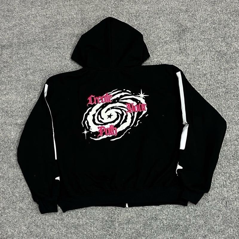 HOODIE BOXY Menyala ZipperJAKET ZIPPER BOXY SABLON FOAMING DAN AKSEN MENYALA BLACK PING PRIA WANITA Unisex Hitam Sweater Santai 1