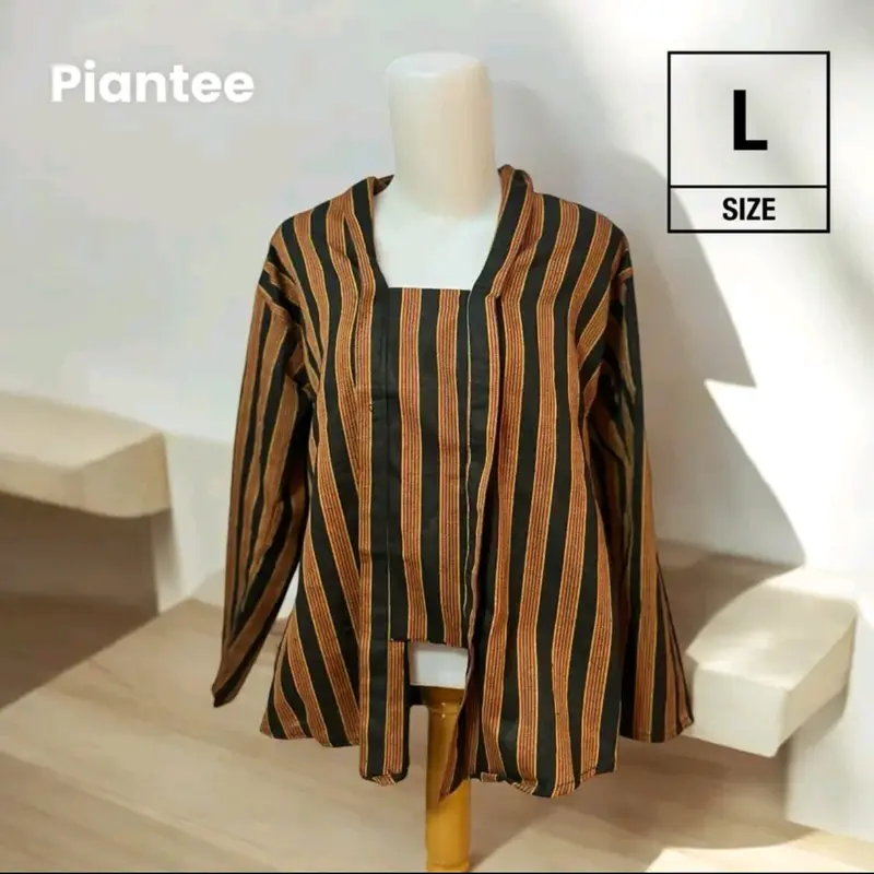 Kebaya Wanita Baju Adat Jawa Lurik Solo Jogja-Kutubaru Remaja Dewasa Motif Garis Kondangan Katun Panjang Dress Mewah Kancing Batik Pesta Hitam 6