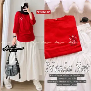 nesia set by any /setelan kaoa merah putih 17 agustus /kaos lengan panjang wanita merah putih Combed Baju Celana Formal Pendek