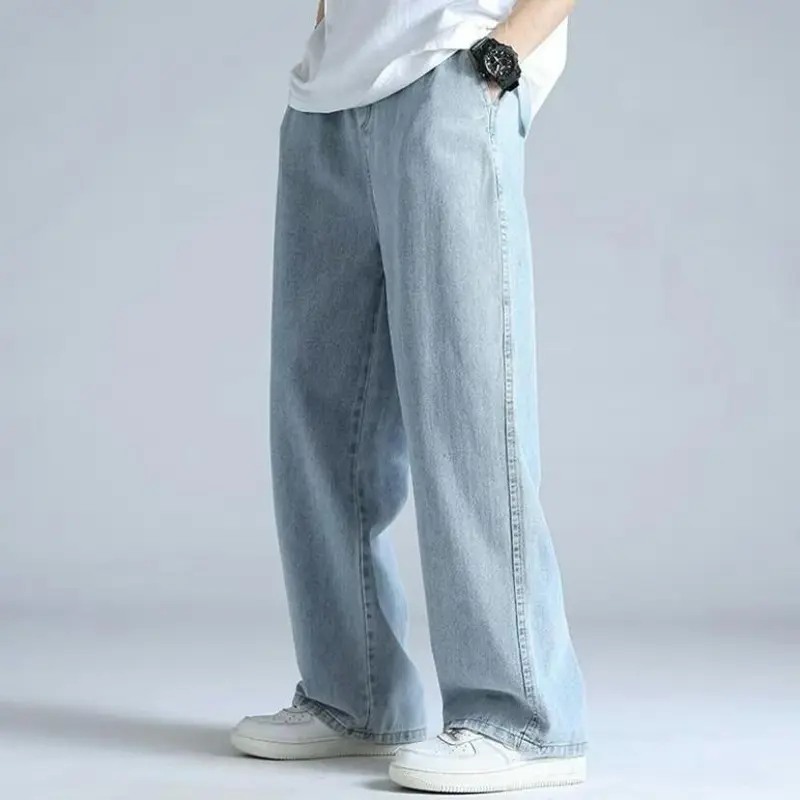 Celana Panjang Pria Jeans Loose Pants Korean Style Gombrang Warna Biru  Bahan Tebal Minimalist LIGHT 37
