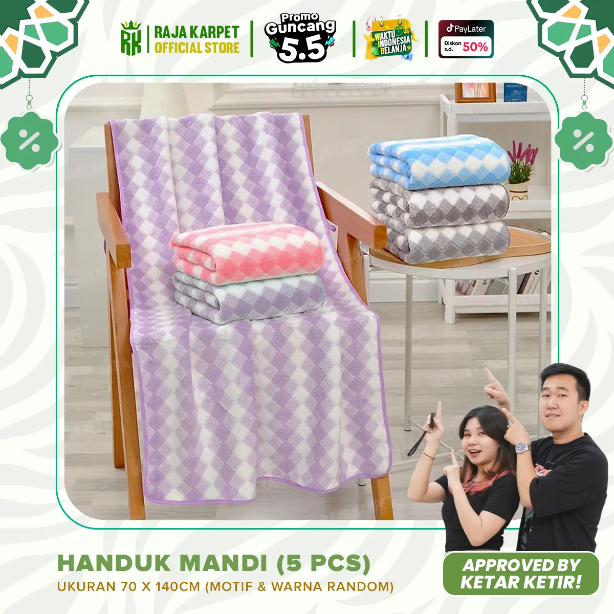 RAJA x CECE KETAR KETIR 5 PCS HANDUK MANDI MICROFIBER UK 70X140CM HALUS LEMBUT SERAP AIR