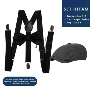 Paket suspender dasi kupu dan topi bareta newsboy