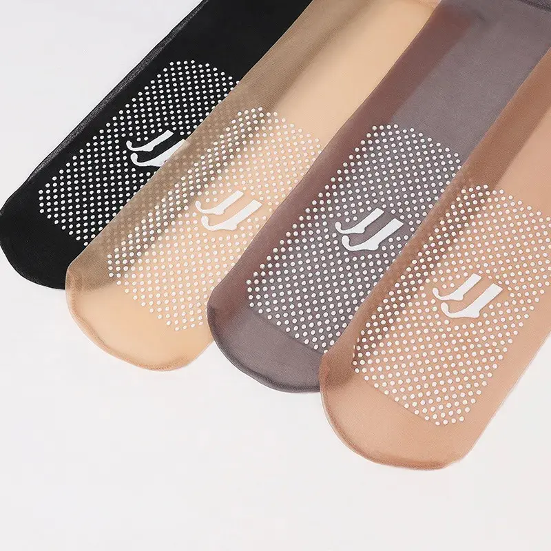 4 Pairs Ankle Socks, for Women, Ultra-thin, Elastic Rubber Dots, Anti-slip, Foot Massage, Anti-hook, Silk, Breathable