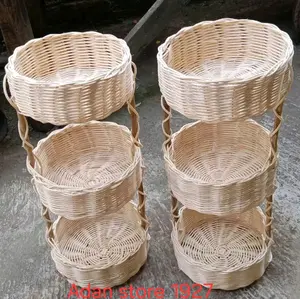 Rak Tempat Bawang/bumbu dapur bahan Rotan susun 3 diameter 16 dan 20 cm