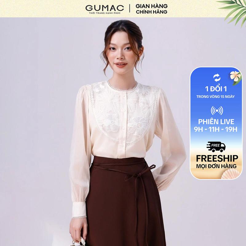 GUMAC - Áo kiểu phối ren AE08055 Nữ Women Top Sơ Mi
