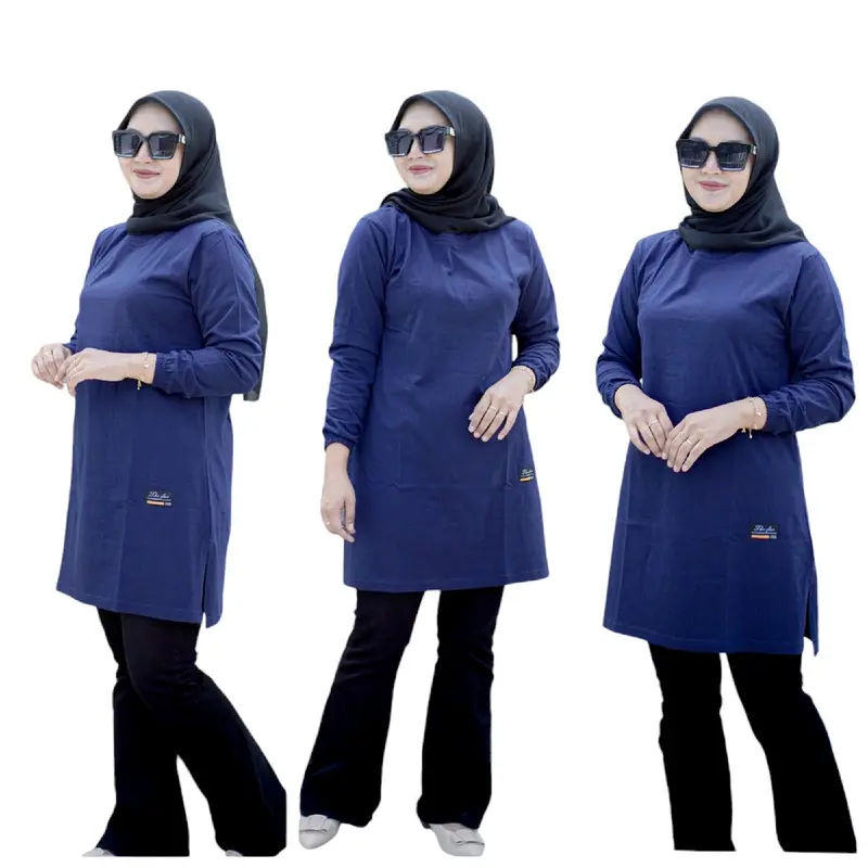 TUNIK POLOS 01 TUNIK JUMBO ATASAN KAOS WANITA LENGAN PANJANG KERUT PAKAI KARET JAHITAN BAWAH BELAH PINGGIR Katun combed dewasa Polos Muslim Oversize Basic Tebal Tebal 6
