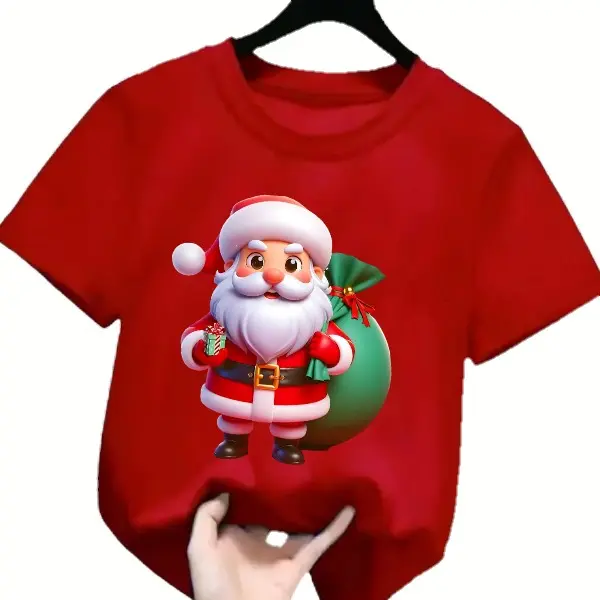 kaos atasan anak laki laki perempuan motif Santa Claus terbaru edisi Merry Christmas bahan katun t-shirt santai fashion 0