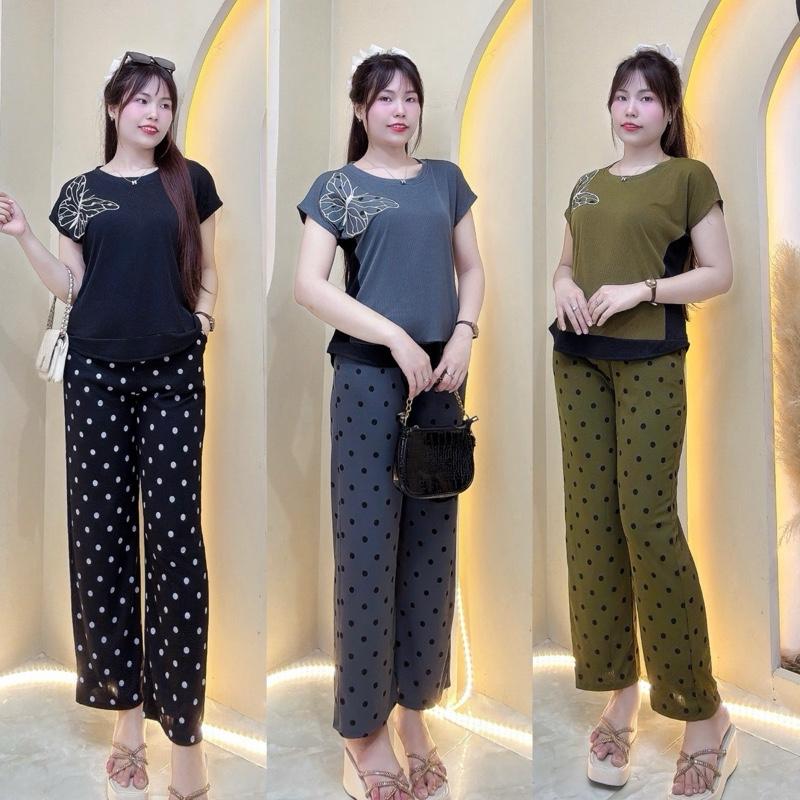 Đồ bộ Bigsize 50kg-95kg— Bộ tay hến áo thêu phối màu xinh xắn chất thun tăm lạnh phom ôm eo nhe mấy chế,link 2