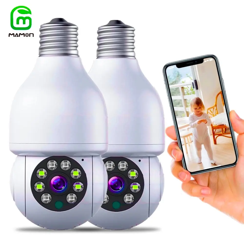 Baby Monitor Light Bulb Camera E27 3MP 1296P Resolution Home Wifi Security Camera Smart 360 PTZ Indoor/Outdoor Bulb Security Camera, Remote Voice Intercom HD Night Vision Works With Alexa
