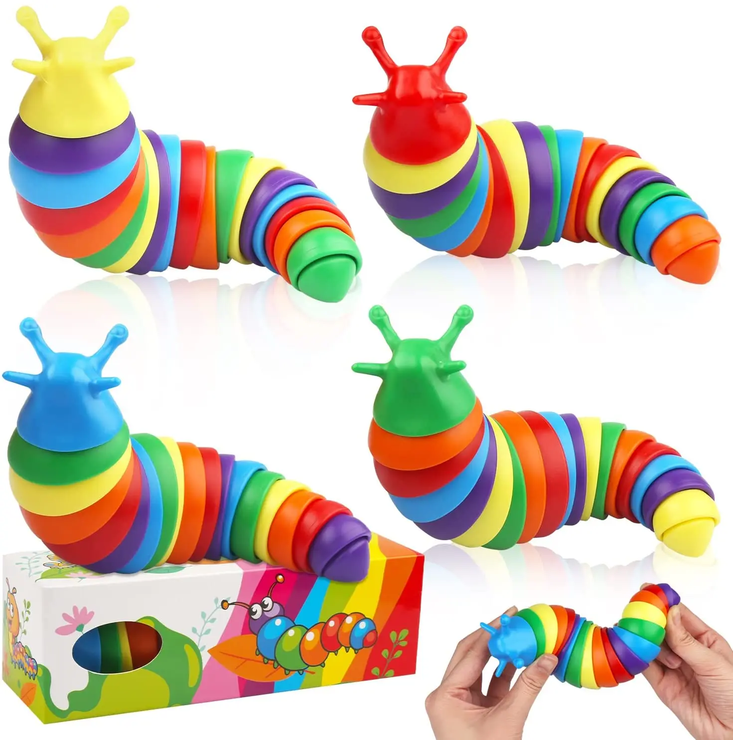 Fidget Slug Toy, 3D Printed Articulated Slug Fidget Toys Rainbow Color, Funny Sensory Toy Gift for Toddler Kids, Autistic Boys Girls, Adult ADHD Fidgets Stress Relief Toy