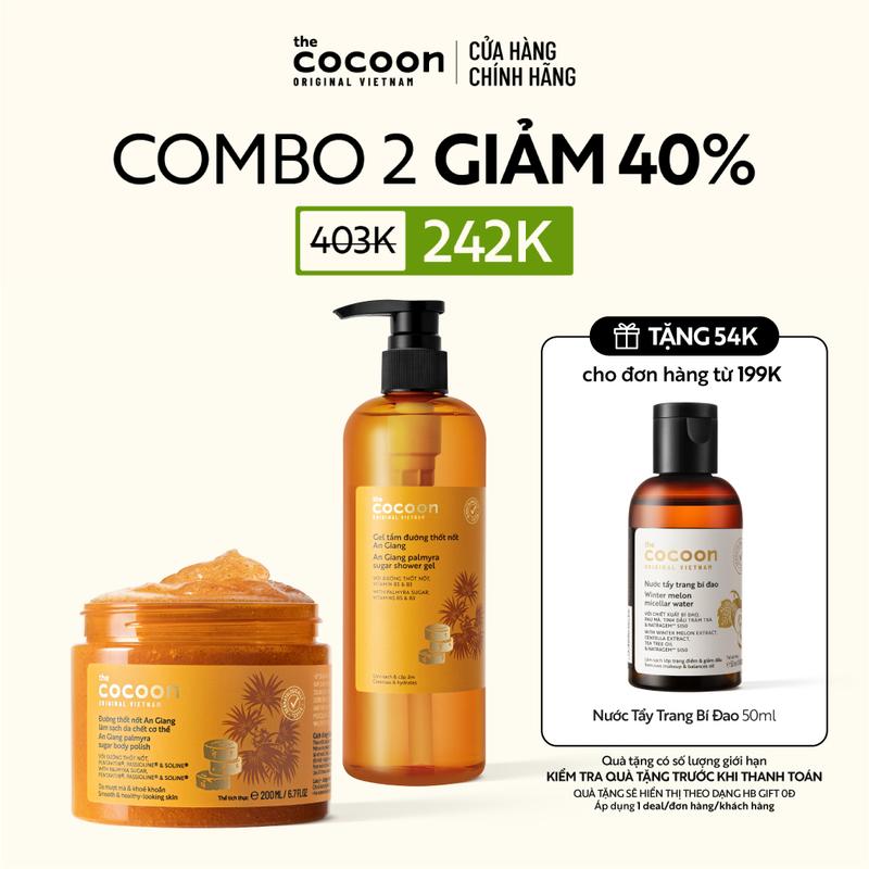 COMBO 1 Gel tắm đường thốt nốt An Giang Cocoon 500ml + 1 Hũ Tẩy da chết cơ thể đường thốt nốt An Giang 200ml