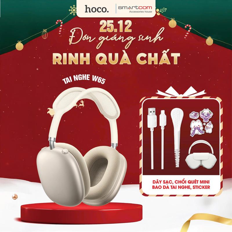 Tặng bao da Tai nghe W65 Plus Hoco - Chống ồn ANC - Không Logo - Pin 45h - Bluetooth v5.4 - Đệm tai vải tháo rời - Âm thanh HiFi