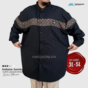 Baju Koko Kobata JUMBO Kemko Kemeja Kurta Lengan Panjang Manset Taqwa Muslim Big Size Melleonlain