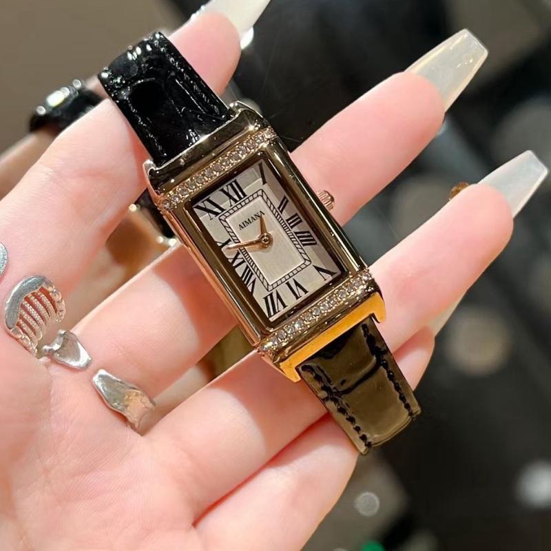 นาฬิกาข้อมือ AIMANA รุ่น 301 นาฬิกาข้อมือผู้หญิง สายหนัง ดีไซน์หน้าปัดเพชร กรอบเหลี่ยม สวยหรู แมทง่า