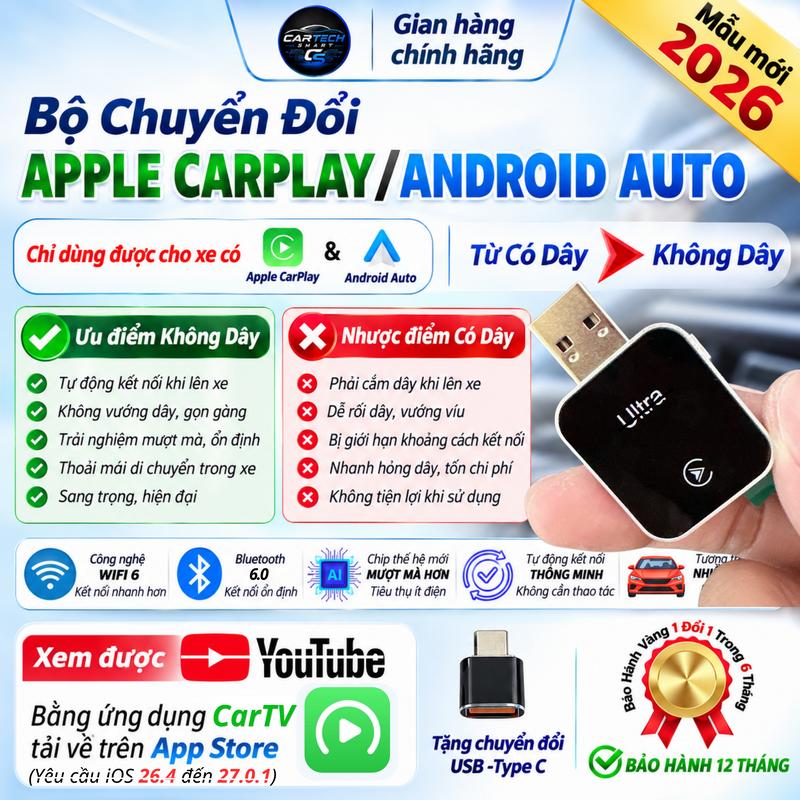 USB Apple CarPlay/Android Auto Không Dây, Chuyển Apple CarPlay/Android Auto Có Dây Sang Không Dây Cho Ô Tô