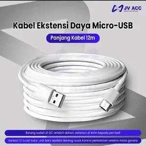 JV ACC Kabel Charger Kamera CCTV Micro USB Panjang 12 Meter Ekstensi Daya Berkualitas Tinggi