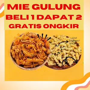 Bundling Hemat: Beli 1 Dapat 2 Mie Gulung Pedas Asin Pedas manis ayam Bawang Cemilan Favorit + Gratis Ongkir  200 gr