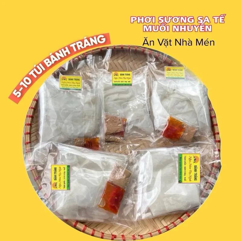 (COMBO 5-10 GÓI ) bánh tráng phơi sương SA TẾ,MUỐI NHUYỄN,HÀNH PHI ăn vặt  snack food banh