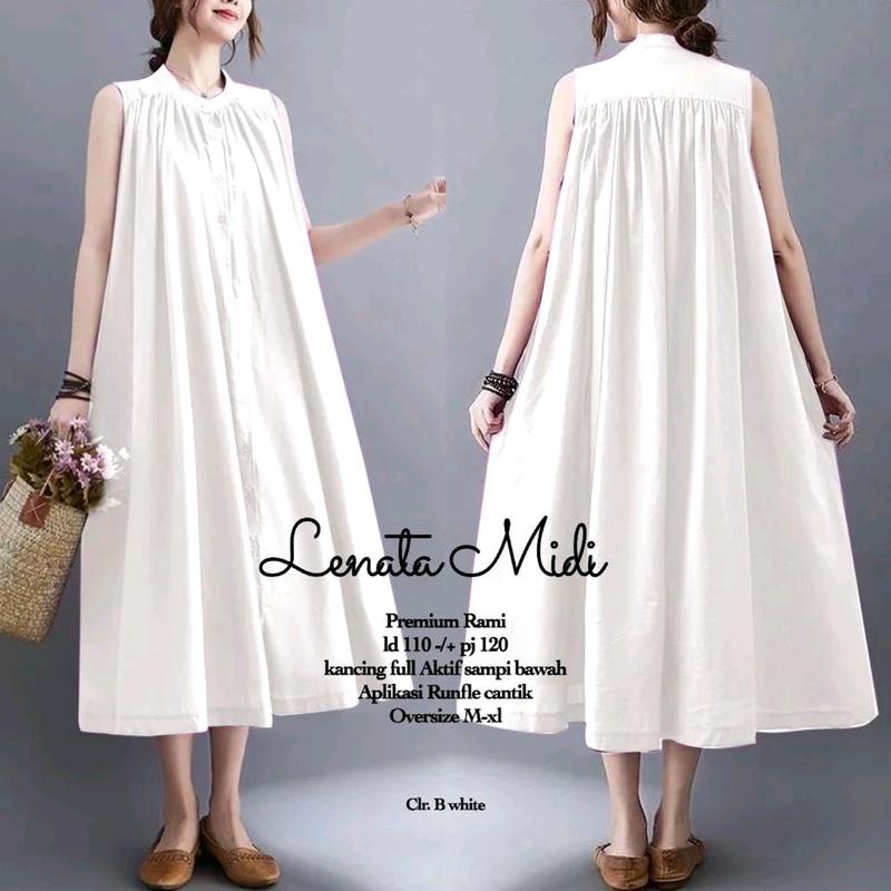 midi dress lenata/lenata midi dress//midi cewek terbaru /midi  Polos Simple gamis wanita 2