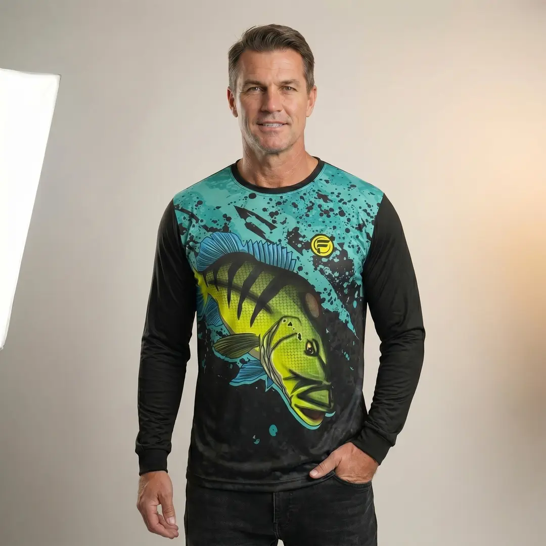 KIT 3 Camisa de Pesca Masculina Camiseta Dry Fit Blusa UV50 Manga Longa Gola Redonda Proteção Solar Tucunaré Dourado Traíra Pescaria