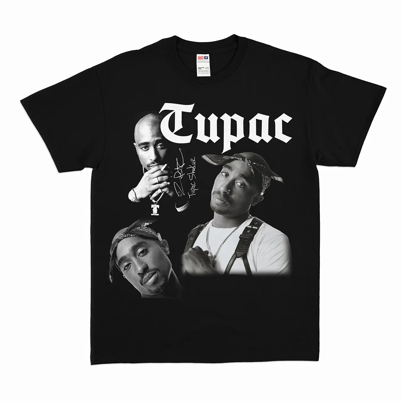 T-Shirt Tupac - Grayscale Hitam Fulltag label Original Premium Kaos distro pria wanita oversize 24s