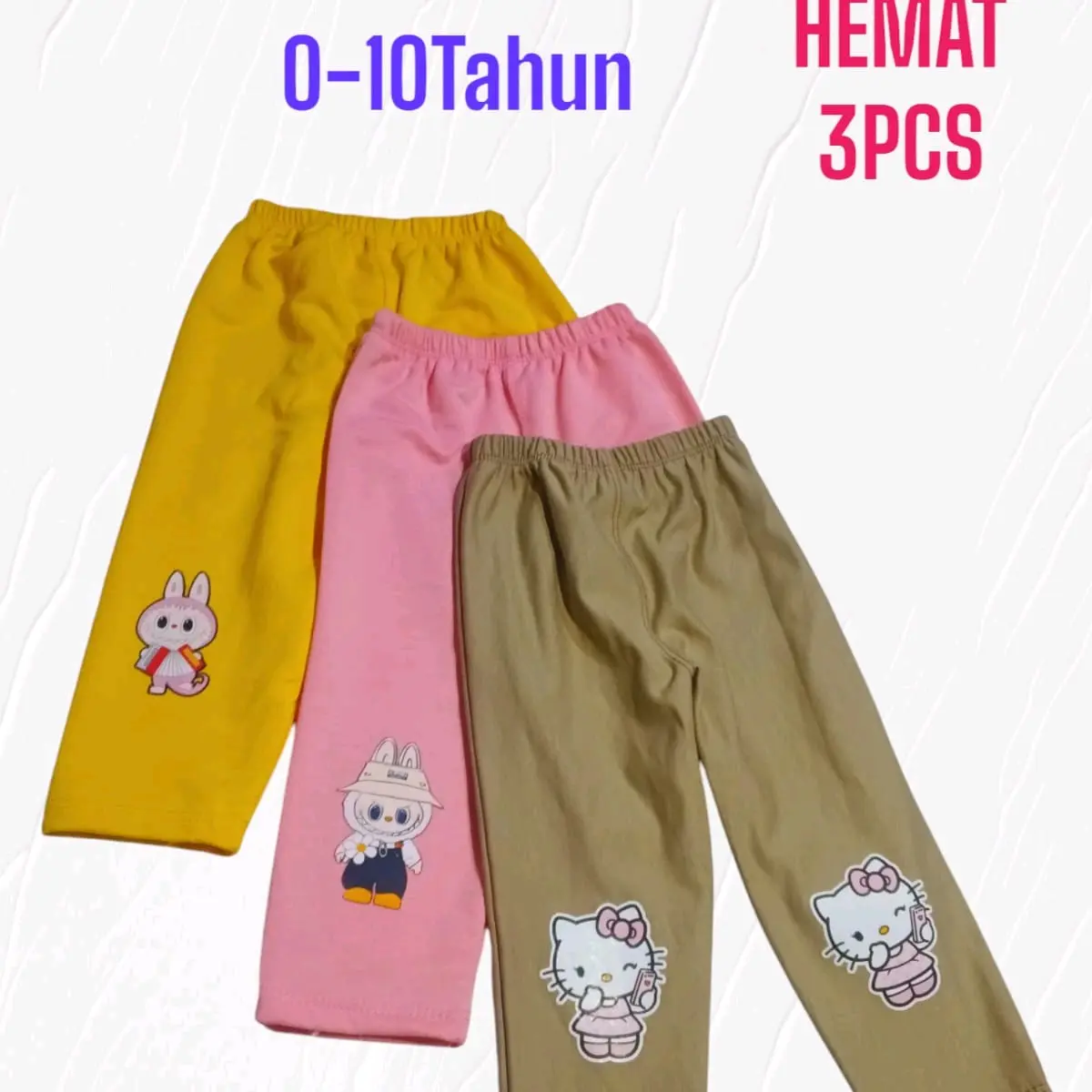 Paket Hemat 3 pcs Legging Anak Karakter Soft Premium 0-10 Tahun - Fashion Cantik Celana Anak Perempuan Bayi - Anak-Anak-Perempuan