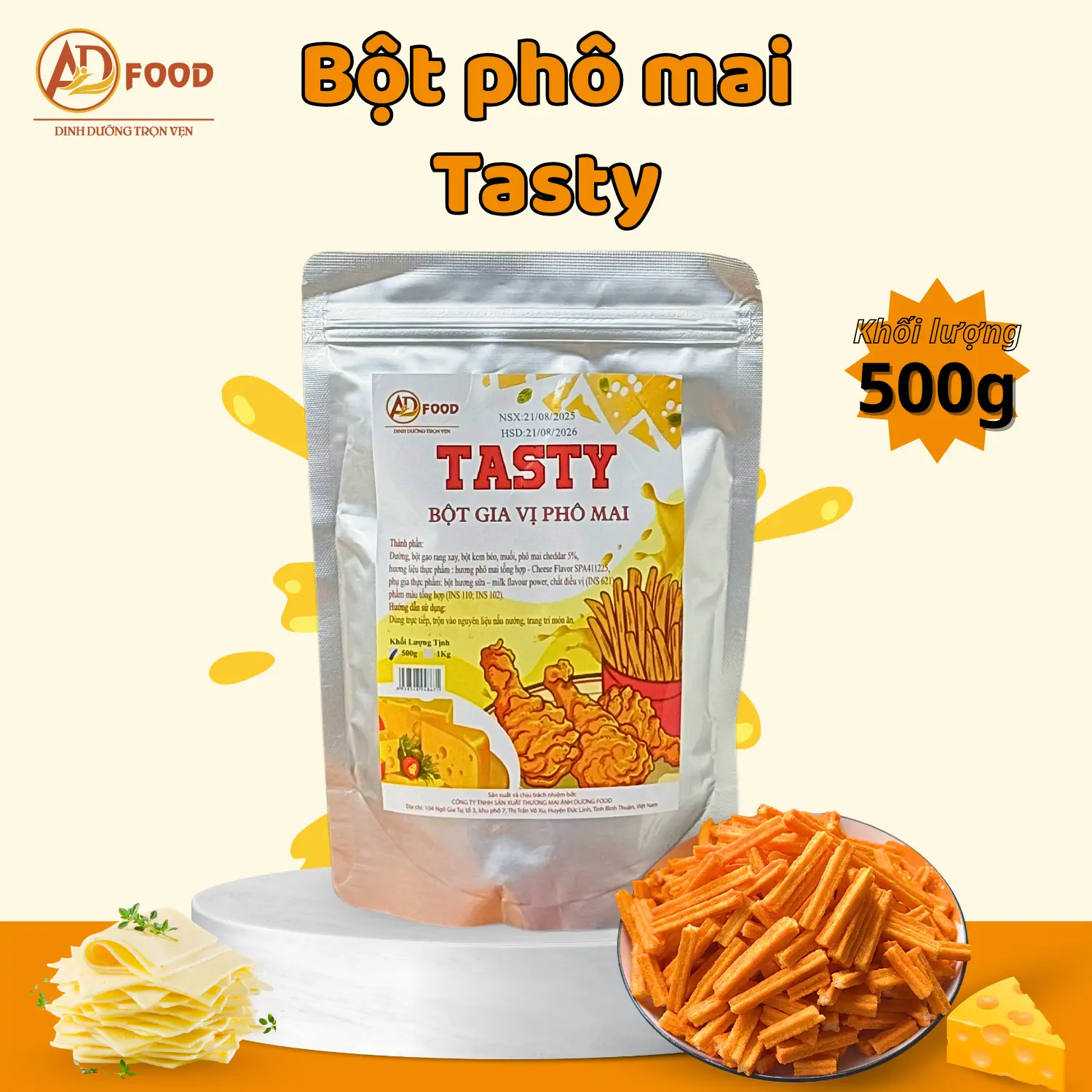 500g bột gia vị phô mai lắc Tasty - dùng để chế biến món ăn