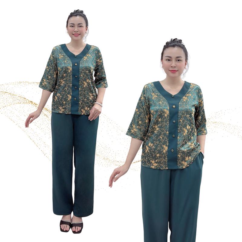  Y10 Đồ Bộ Trung Niên Lụa Gấm 2 Da Cao Cấp Họa Tiết Sang Mềm Mịn Quần Dài Phom Dáng Chuẩn Quần Có Túi Basic Nhưng Sang Trọng 