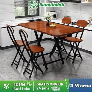 Damaindah Meja Lipat Set 4 Kursi/Meja Makan 100x60CM/Meja Makan Lipat / Meja Makan Portable